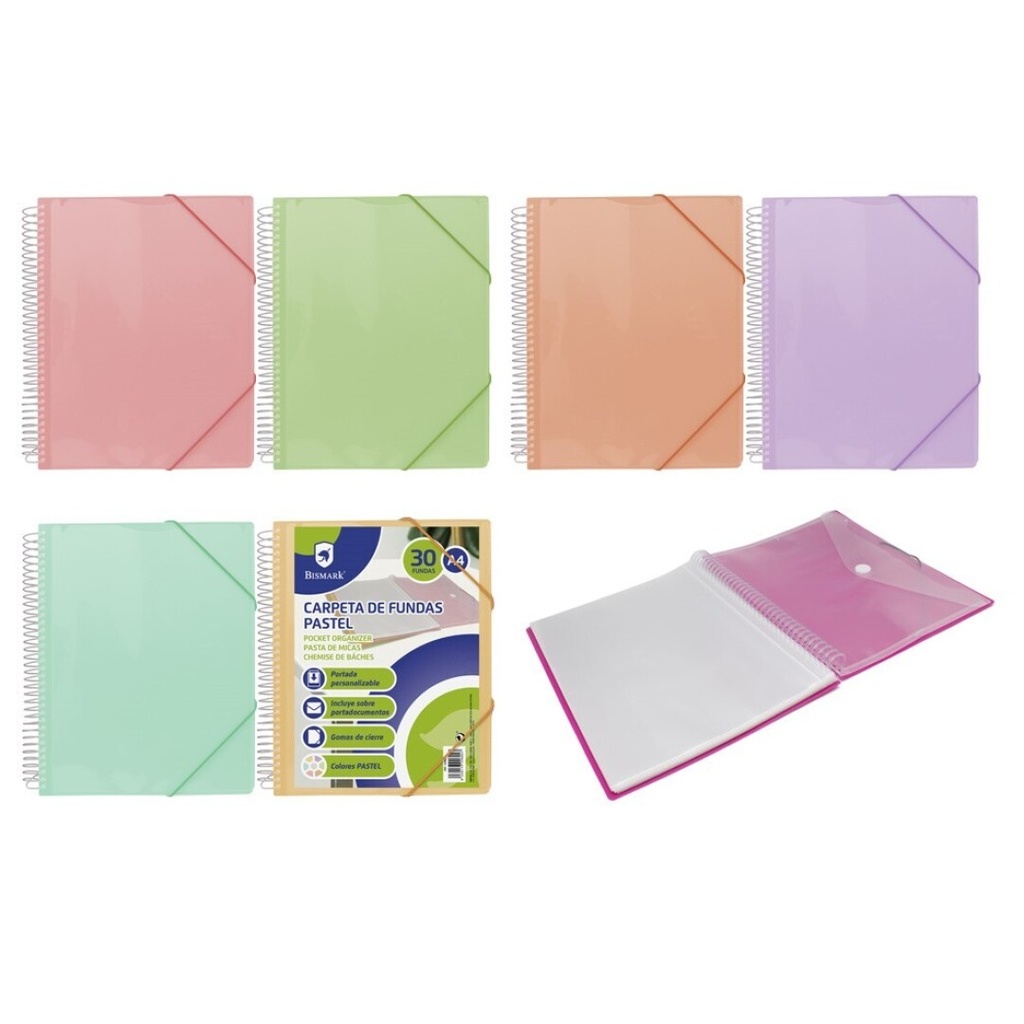 [329605] Carpeta espiral 30 fundas A4 con sobre colores surtidos Bismark