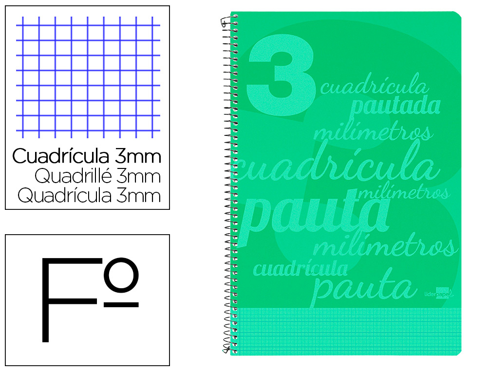 Cuaderno espiral 3X3 pautaguia Fº 75g 80h T/P Liderpapel