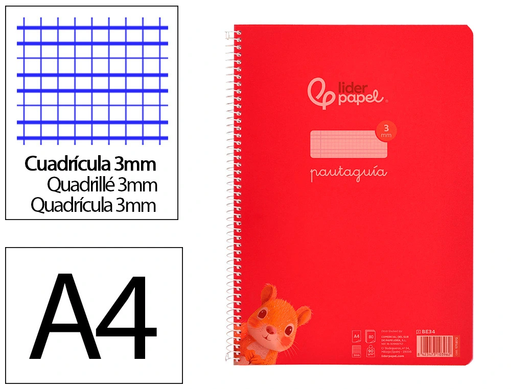 Cuaderno espiral 4X4 pautaguia Fº 75g 80h T/P Liderpapel (copia)