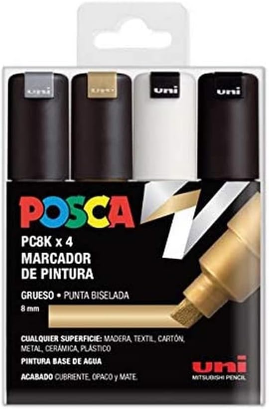 [182634677] Marcador PC8K 6-8mm 4uds punta biselada plata, oro, blanco, negro Posca