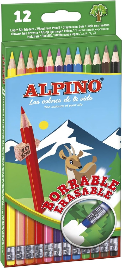 [AL013654] Lapices color 12uds borrables con goma Alpino