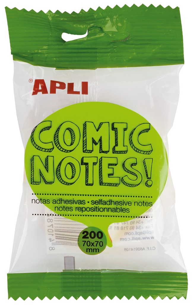 [16278] Notas adhesivas comic 70x70mm bloc de 200h 4 colores surtidos fluorescentes