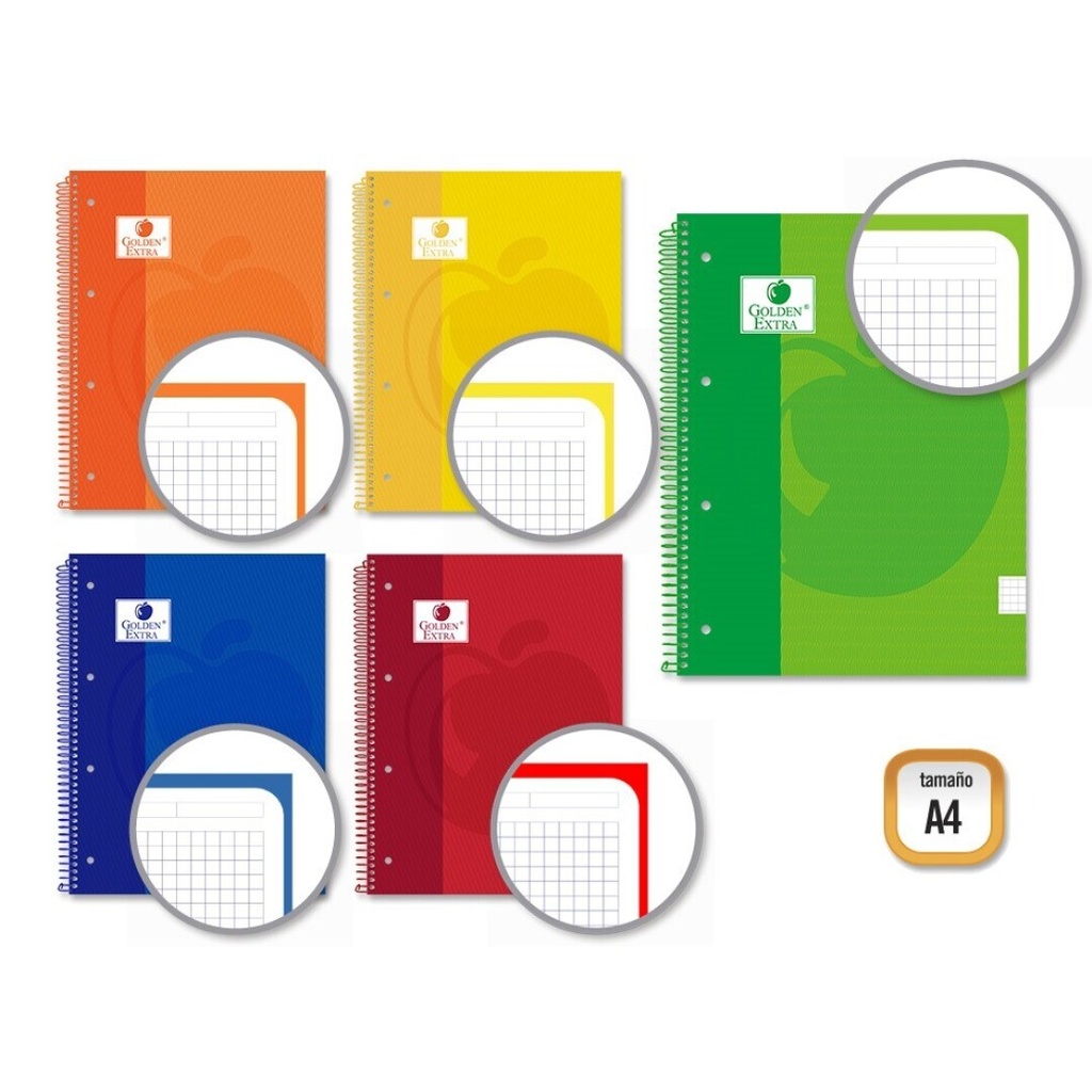 [325970] Cuaderno espiral 5x5 A4 90g 80h 1B T/D colores surtidos Golden