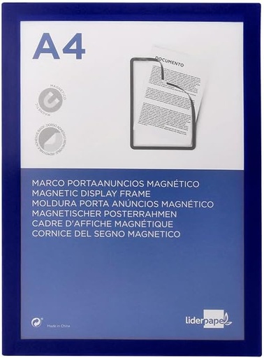 Marco porta anuncios magnetico A4 dorso adhesivo removible Liderpapel