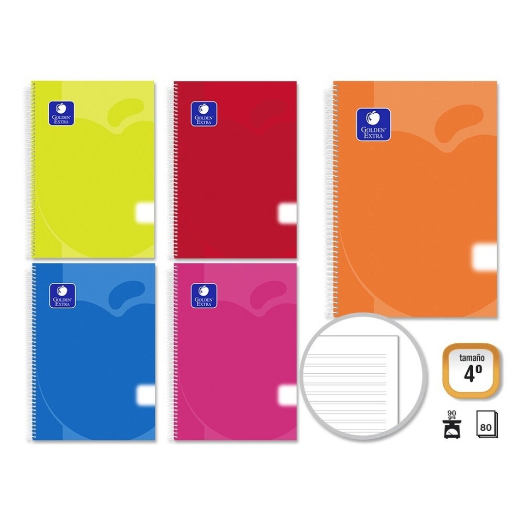 [326049] Cuaderno espiral 2L 4º 90g 80h T/P colores surtidos Golden