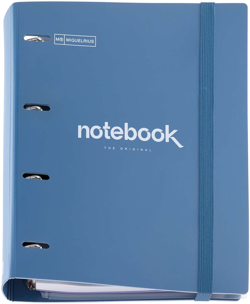 Carpebloc de plástico polyfoam, Carpeta anillas A4, Incluye un recambio de 100 hojas cuadriculadas + 4 separadores + 1 sobre de polipropileno, Archivador 4 anillas con cierre de goma Miquelrius