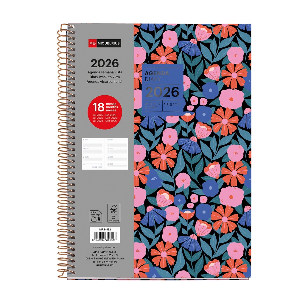 [MR34482] Agenda 18 Meses Plus Semana Vista Dark Flora 25_26