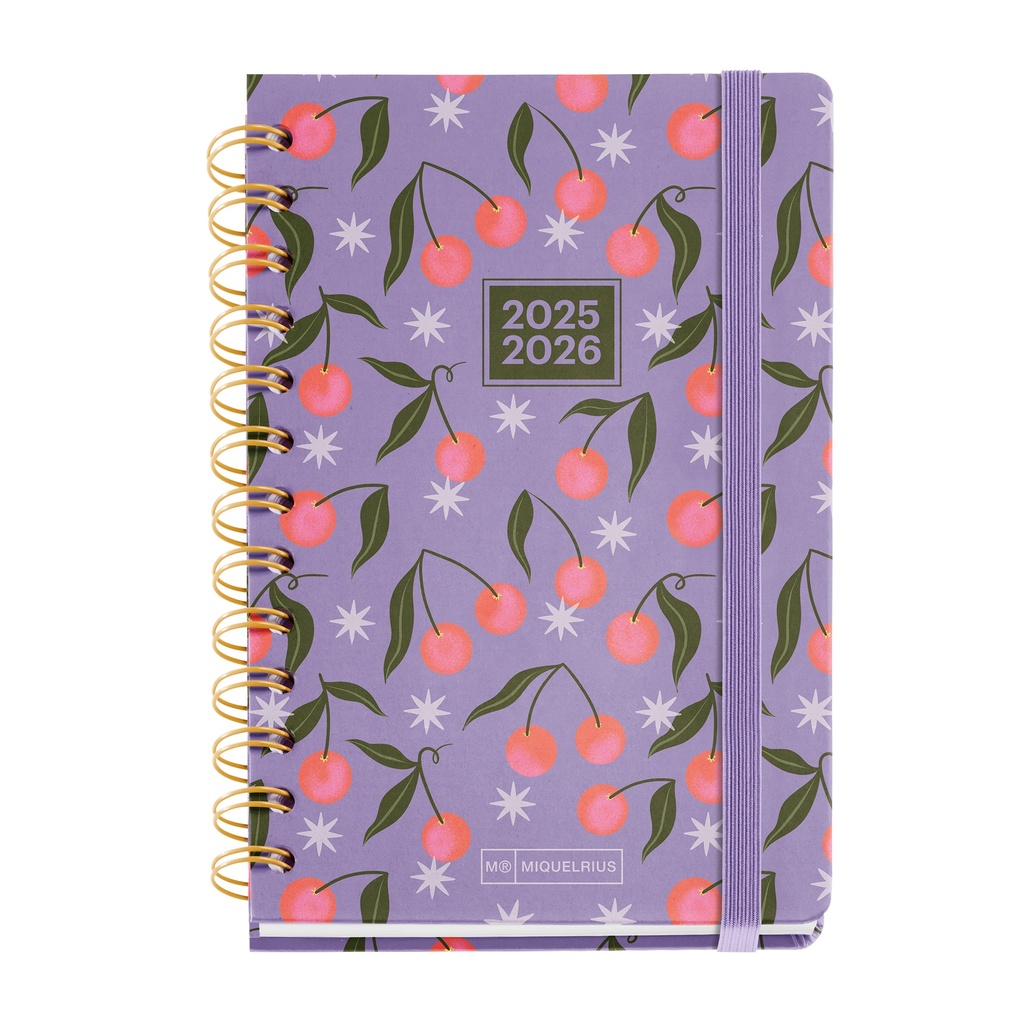 [MR26817] Agenda Escolar 2025 2026, Planificador de Septiembre a Agosto, Tamaño 125.5 x 178 mm, Día Página, Doble Espiral, Pegatinas, Tapa de Cartón Forrado, Cierre con Goma, Español-Inglés Miquelrius