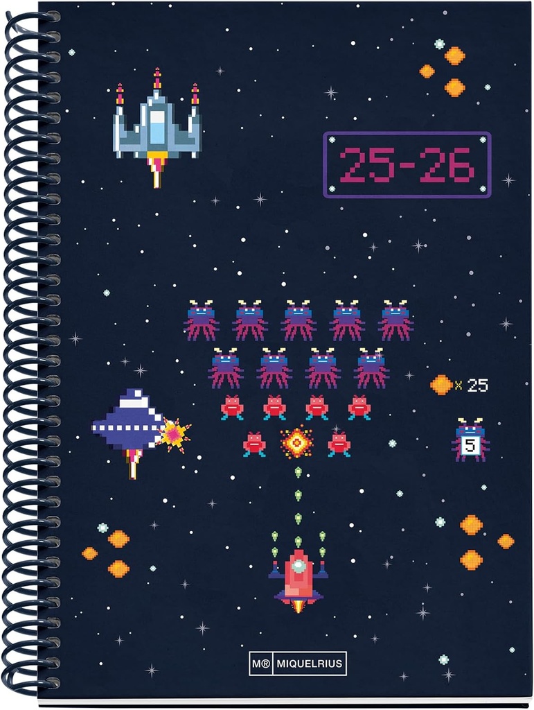 [MR26884] Agenda Escolar 25-26, Planificador 10 Meses: Septiembre 2025 a Junio 2026, Espiral de plásico, Tamaño 150 x 213 mm, Semana Vista, Vuelta al cole con estilo y diversión, Español-Inglés Miquelrius