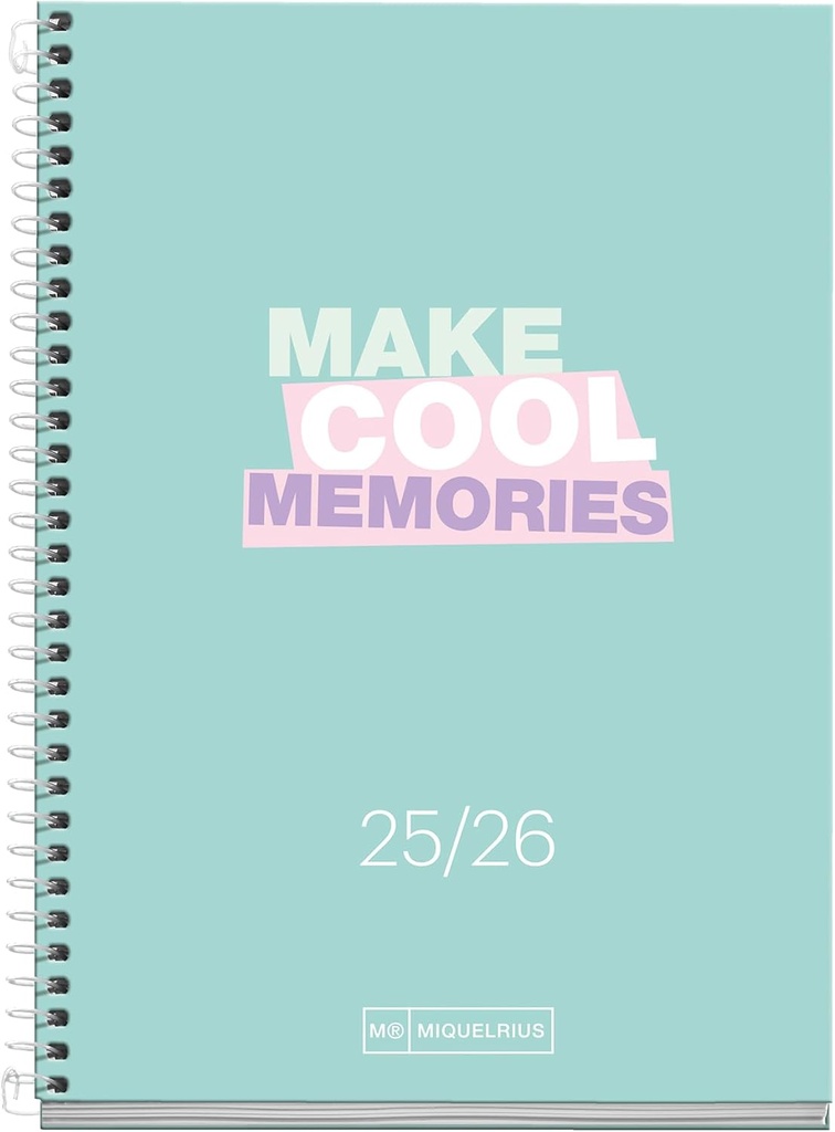 [MR26852] Agenda Escolar 25-26, Planificación 10 meses: de Septiembre 2025 a Junio 2026, Tamaño 117 x 174 mm, Semana Vista, Cubierta de Cartón Forrado, Espiral Metálico Blanco, Español-Inglés Miquelrius