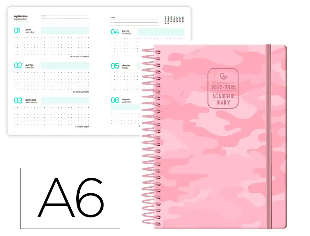  Agenda escolar 25-26 patterns abstract pattern semana vista A6 bilingue papel FSC 80g. Liderpapel