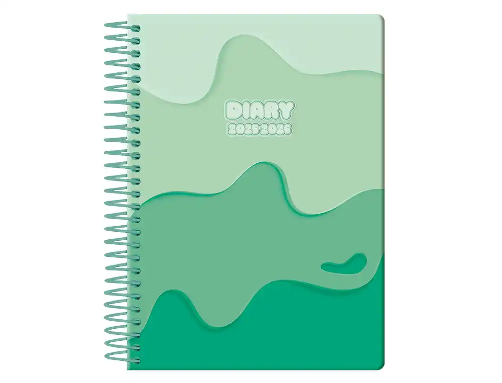  Agenda escolar 25-26 espiral melting verde semana vista a6 bilingüe papel FSC 80gr Liderpapel