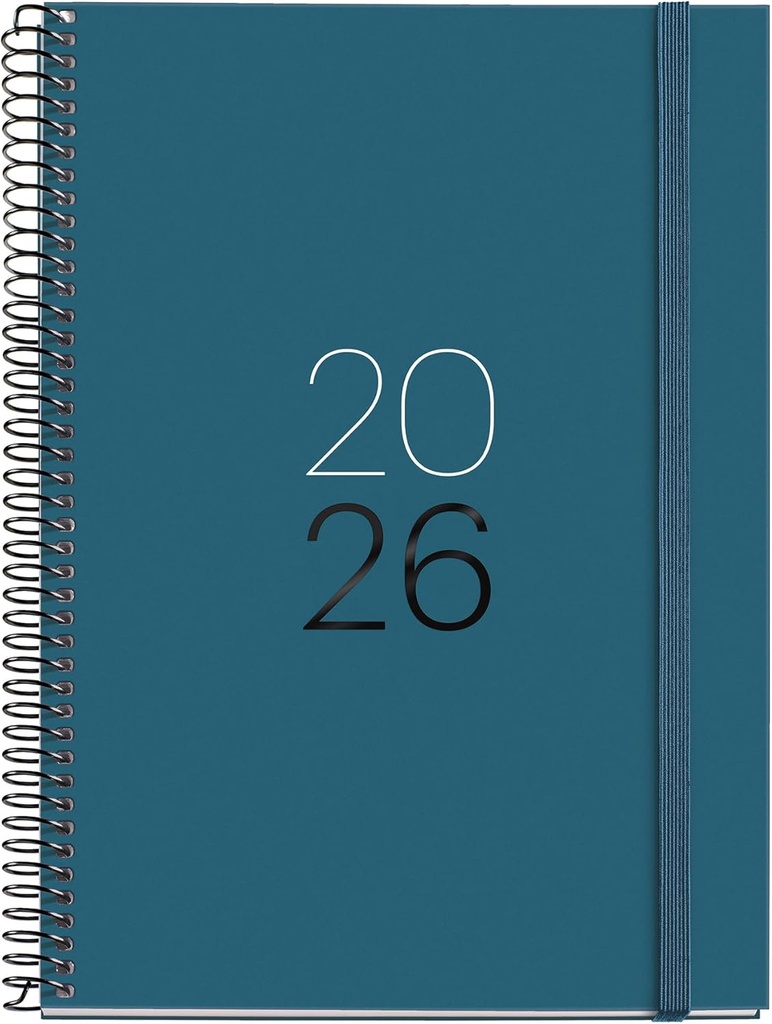 [MR34492] Agenda 2026 semana vista, Similar A5+ (155 x 213 mm), Tapa cartón plastificado, Espiral y cierre goma elástica, Planificación semanal, Papel 80 g/m², Español-EN-PT, Ocean Miquelrius