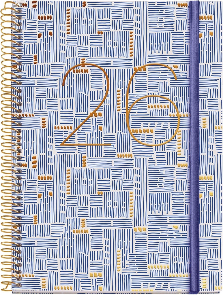 [MR34520] Agenda 2026 semana vista, Similar A5+ (155 x 213 mm), Planificación semanal, Cubierta rígida cartón, Espiral, Cierre goma elástica, Papel 80 g/m², Español-EN-PT, Trazos Miquelrius
