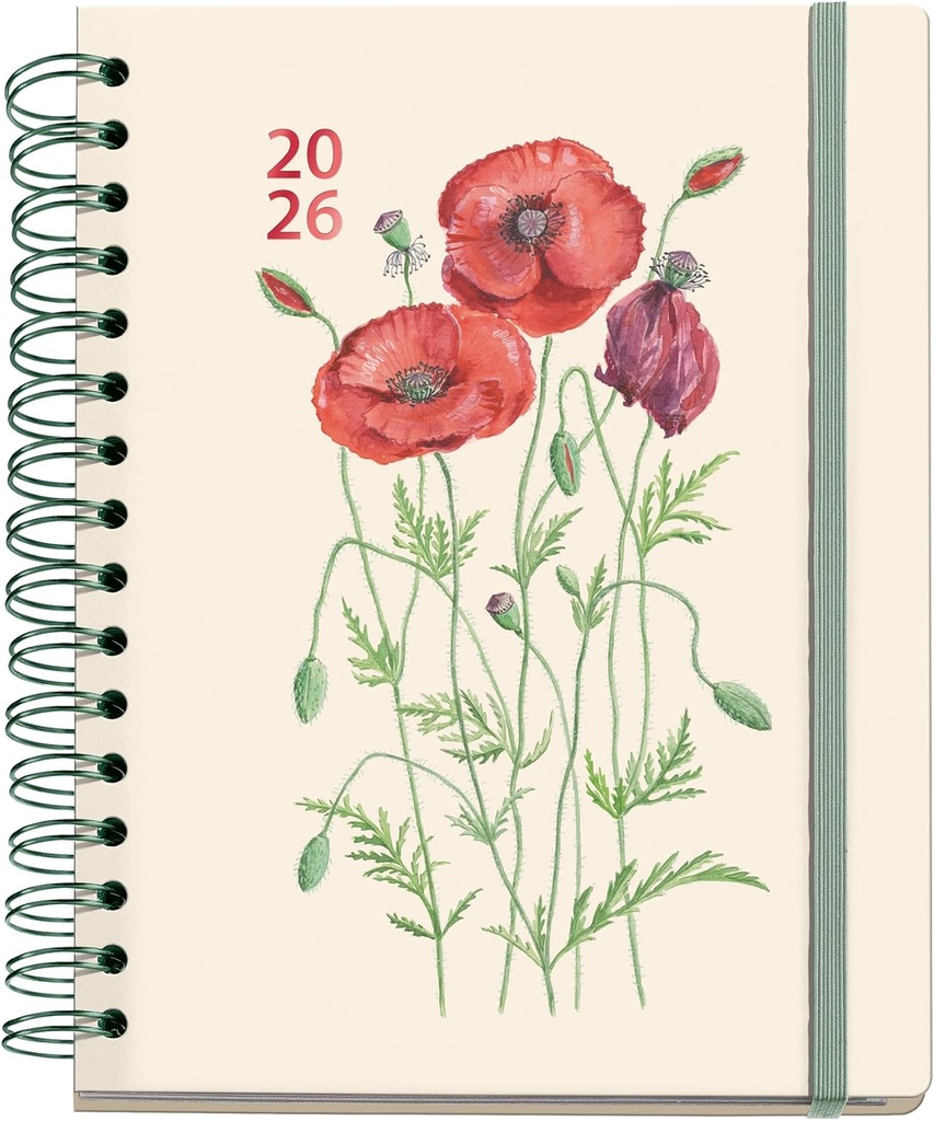 [MR34579] Agenda 2026 día por página, Similar A5+ (164 x 218 mm), Planificación diaria, Doble espiral, Cubierta cartón plastificado, Papel 100 g/m², 6 idiomas, Stickers, Diseño EntreDos, Amapola Miquelrius