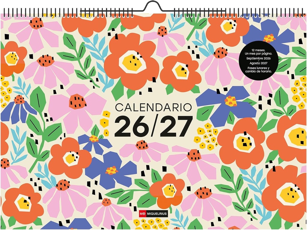[MR28414] Calendario 2026 2027, 10 meses, Calendario de pared A3 (42 × 29,7 cm), Ilustración diferente cada mes, Espacio para anotar, Espiral doble para colgar, Stickers, Español Miquelrius