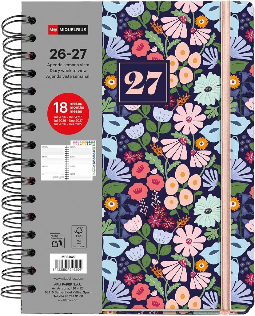 [MR34620] Agenda 18 meses Plus W-O S/V BLACK BLOOM 26_27 Miquelrius