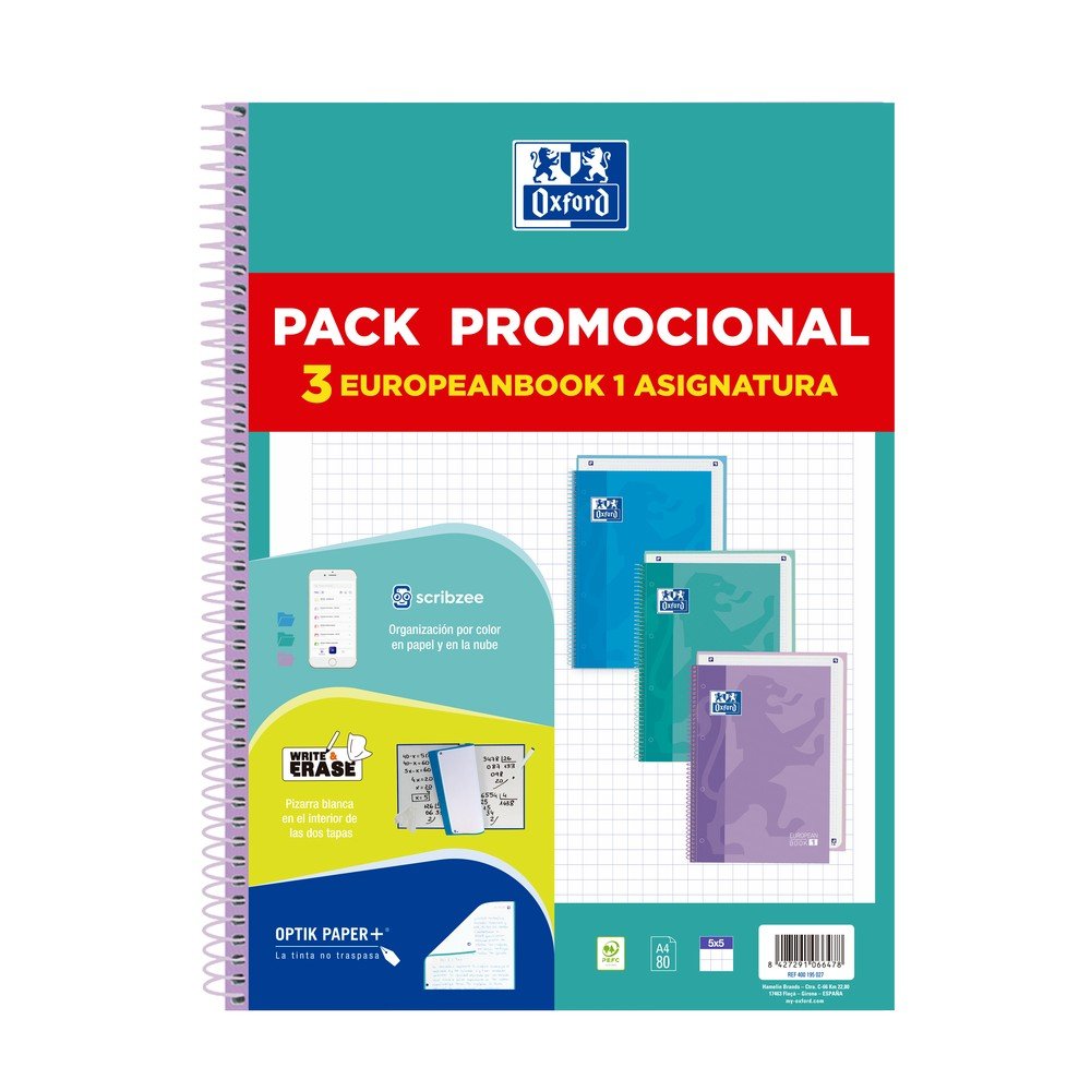 [400195027] PACK 3U BLOC EUROPEANBOOK TOUCH 80H CUADRO 5X5 PASTELES Oxford