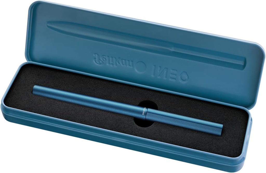 [300001267] Pluma Estilográfica INEO para Escuela y Oficina, Diseño Minimalista, de Aluminio, Recargable, en Estuche de Regalo de Metal Moldeado, Sostenible, Blue Sapphire Mate Pelikan