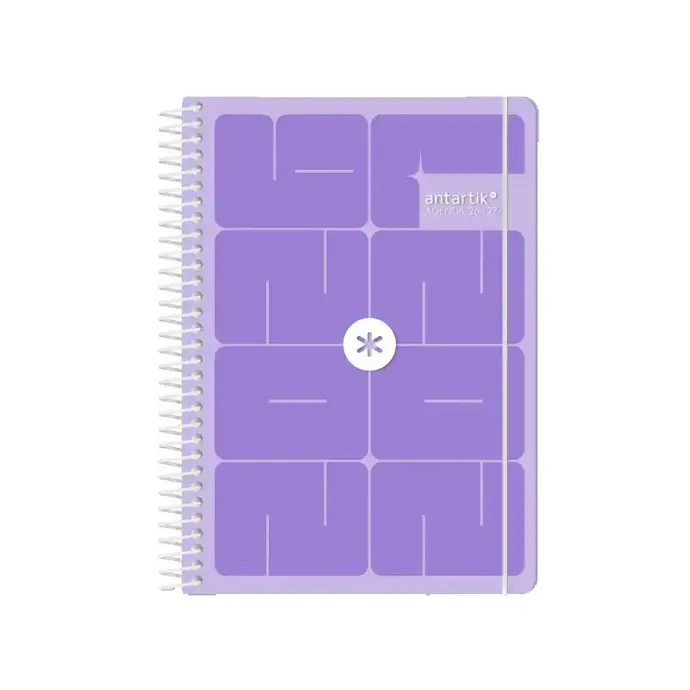 [LP792-174887] AGENDA ESCOLAR ANTARTIK 26-27 ESPIRAL ESSENTIALS DIA PAGINA A5+ BILINGUE 80G PAPEL FSC MORADO