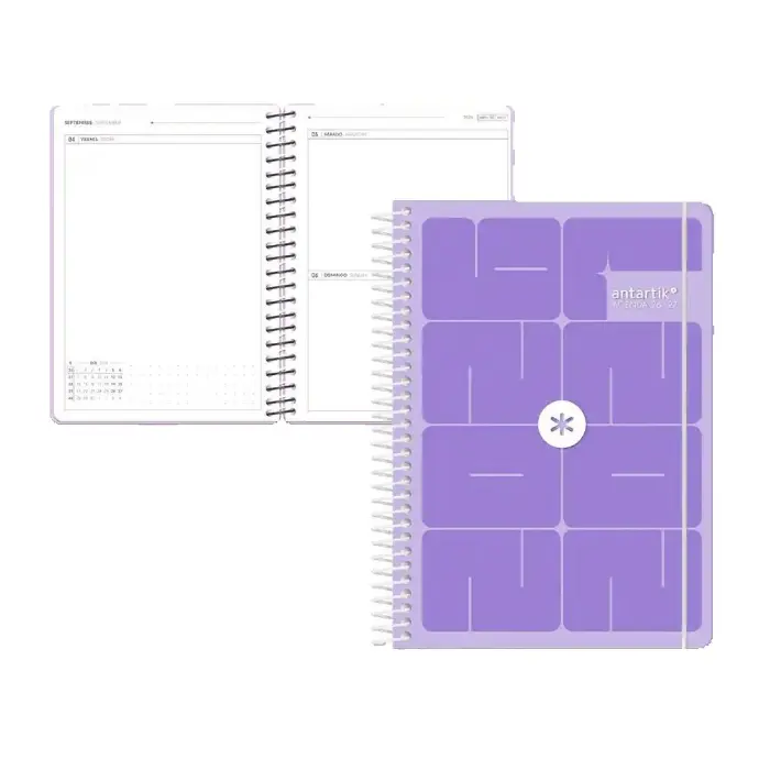 [LP792-174887] Agenda escolar 26-27 espiral essentials día página A5+ bilingue 80g FSC morado Antartik