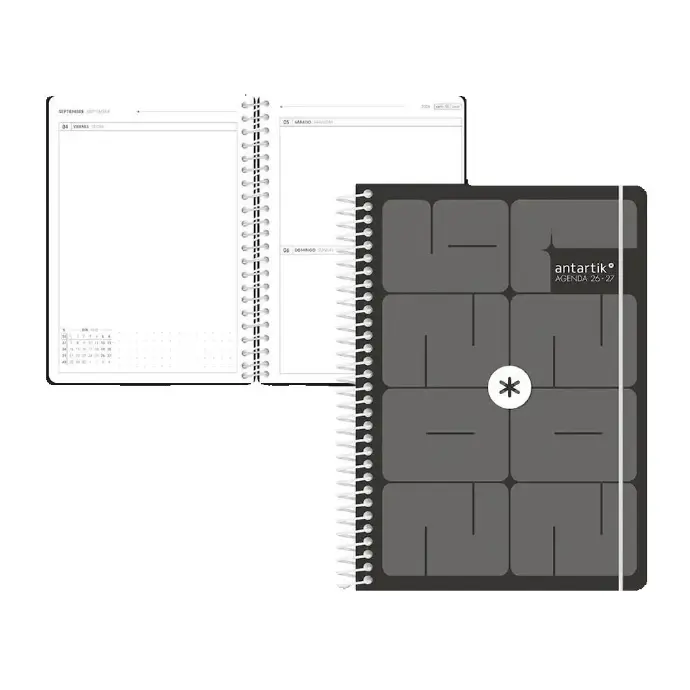 [LP785-174880] AGENDA ESCOLAR ANTARTIK 26-27 ESPIRAL ESSENTIALS DIA PAGINA A5+ BILINGUE 80G PAPEL FSC NEGRO