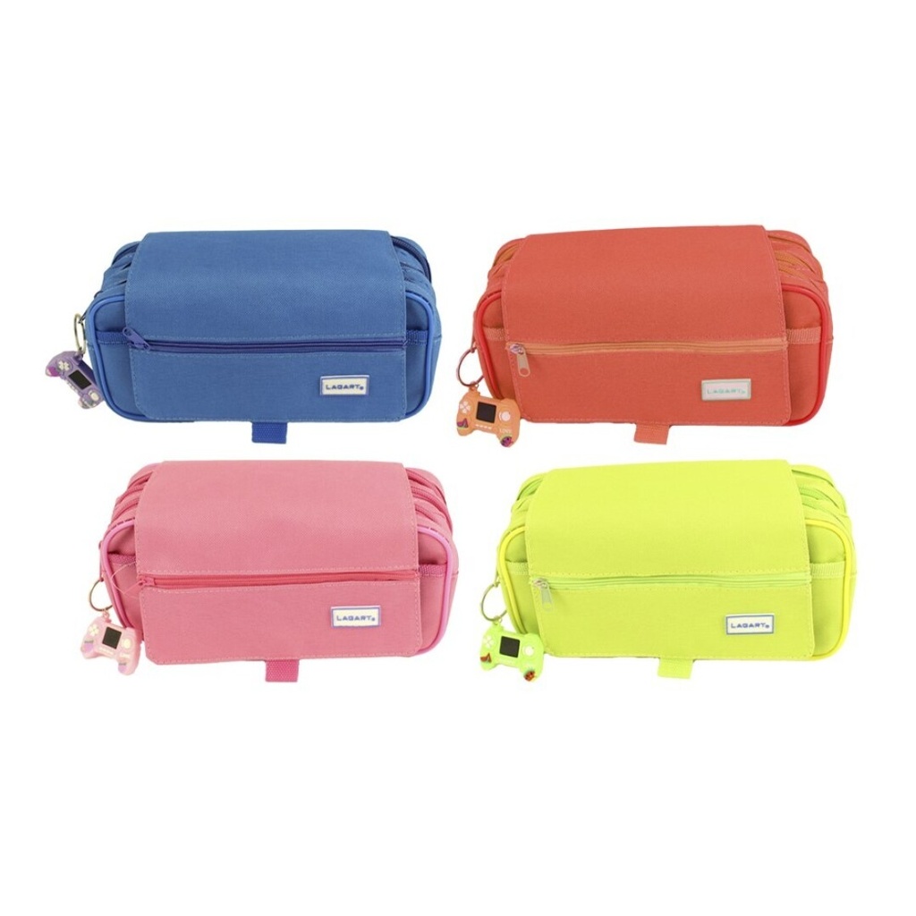 [333389] Estuche Portatodo 3 cremalleras grande con solapa y llavero Lagart
