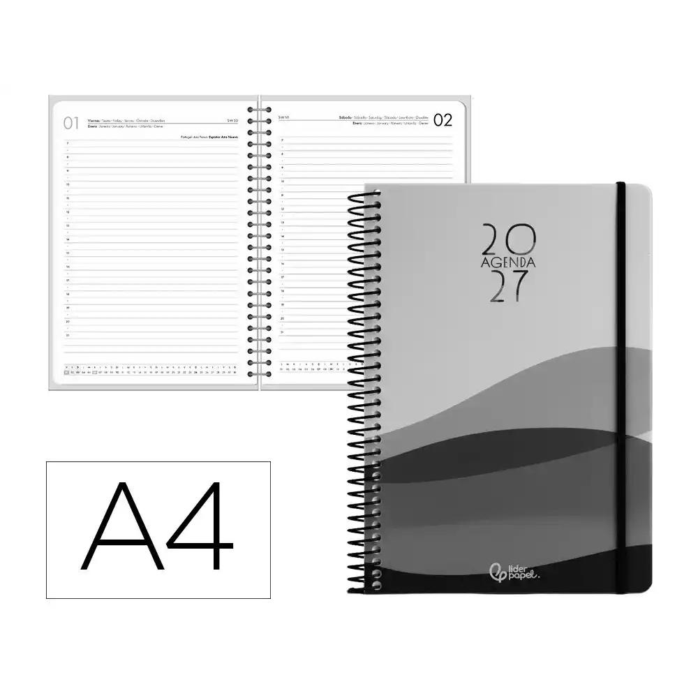 Agenda espiral 2027 A4 día página Gazi bilingüe 70g FSC Liderpapel