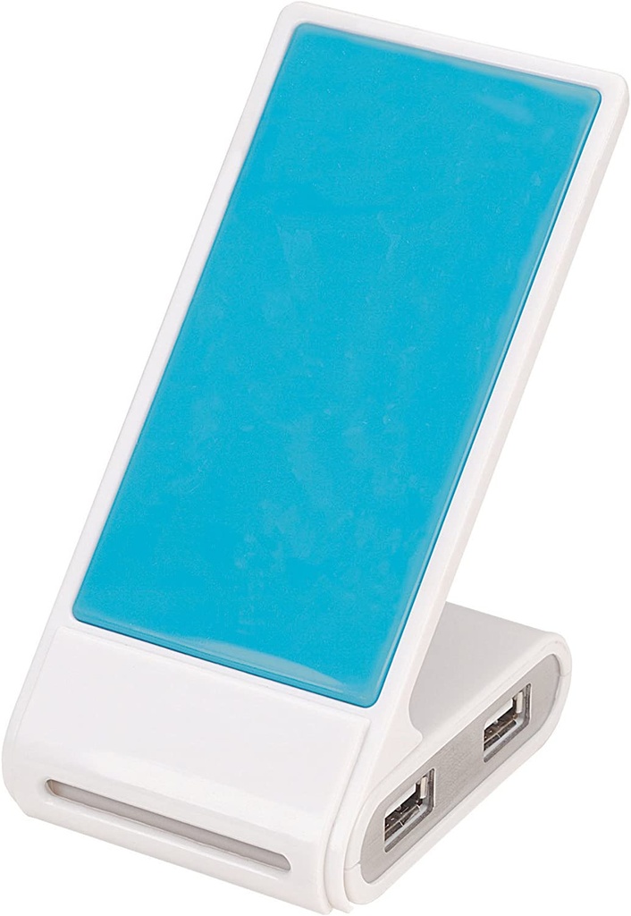 [1615650] Hub con Soporte para teléfono móvil (4 Puertos, USB 2.0), Color Blanco y Azul Manhattan