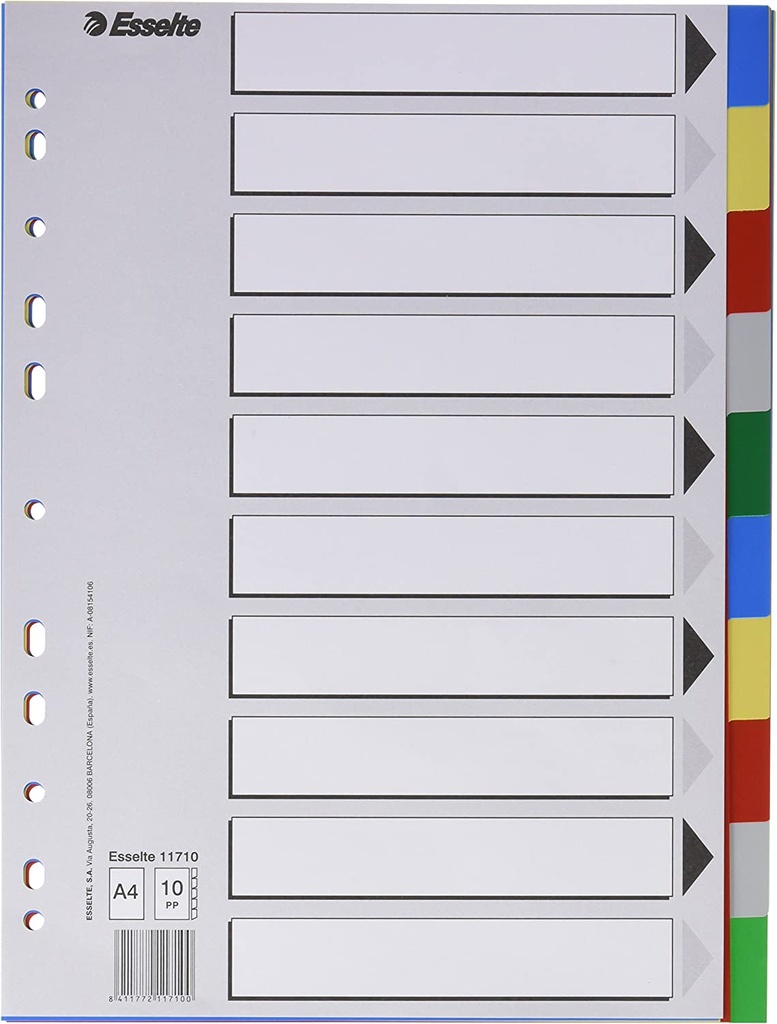 [11710] Separadores 10P A4 plastico multicolor Esselte