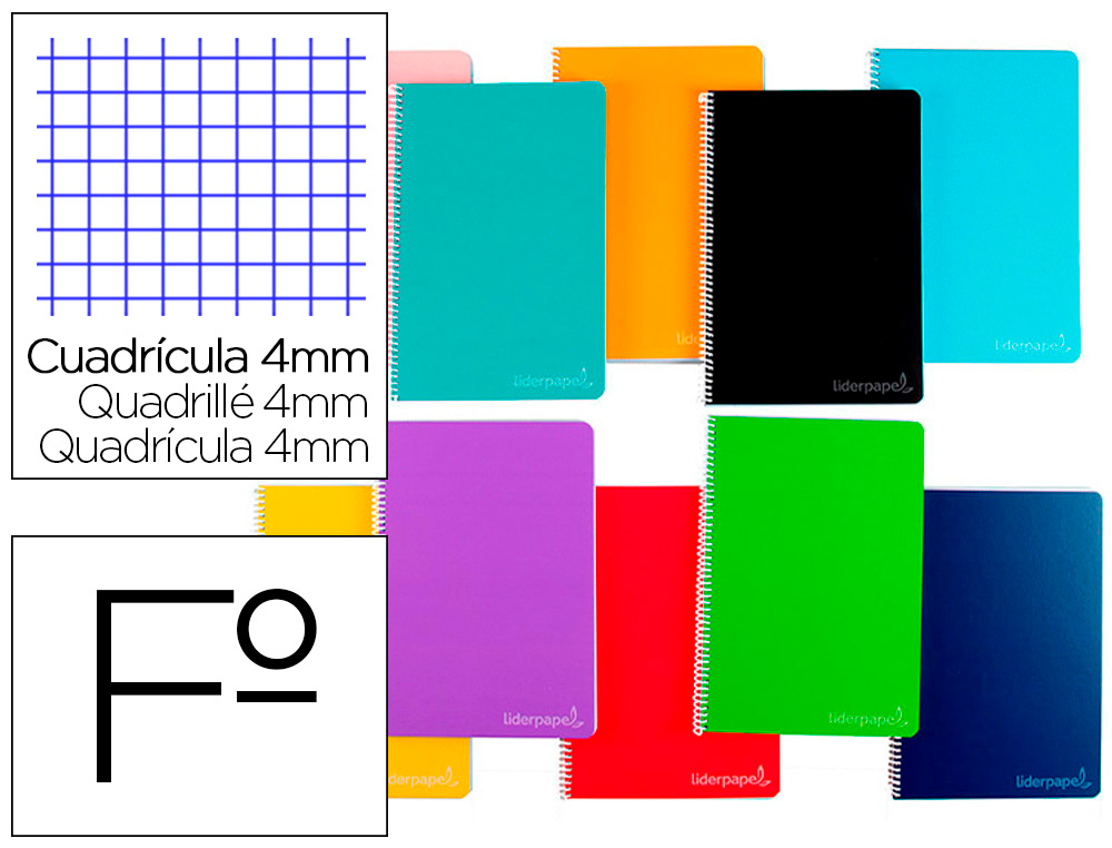 [BF39] Cuaderno espiral 4x4 Fº 75g 80h T/D colores surtidos Liderpapel