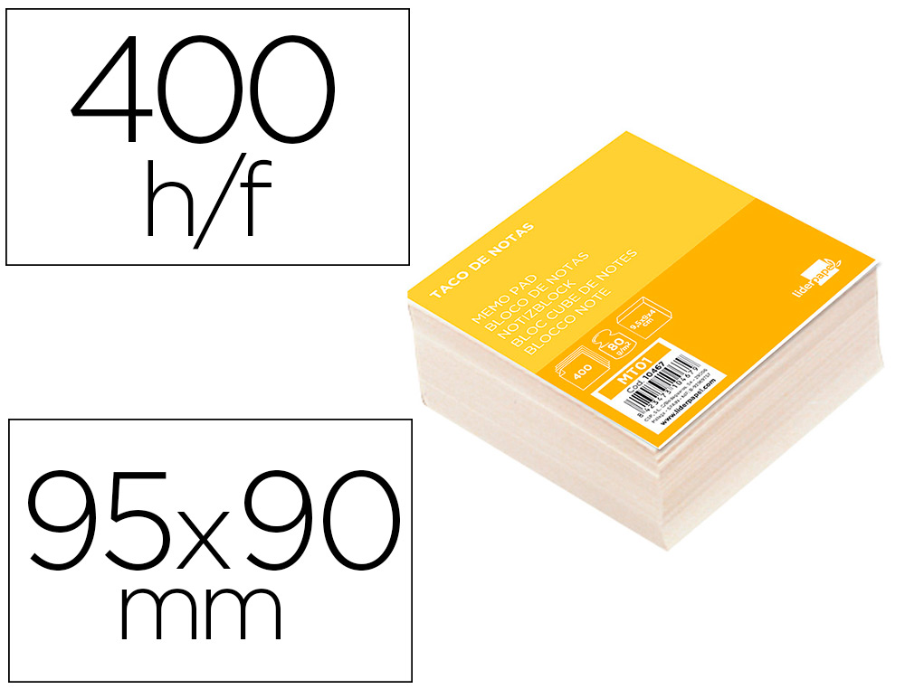 [MT01] Taco papel 95x90x40mm 80g sin encolar blanco Liderpapel