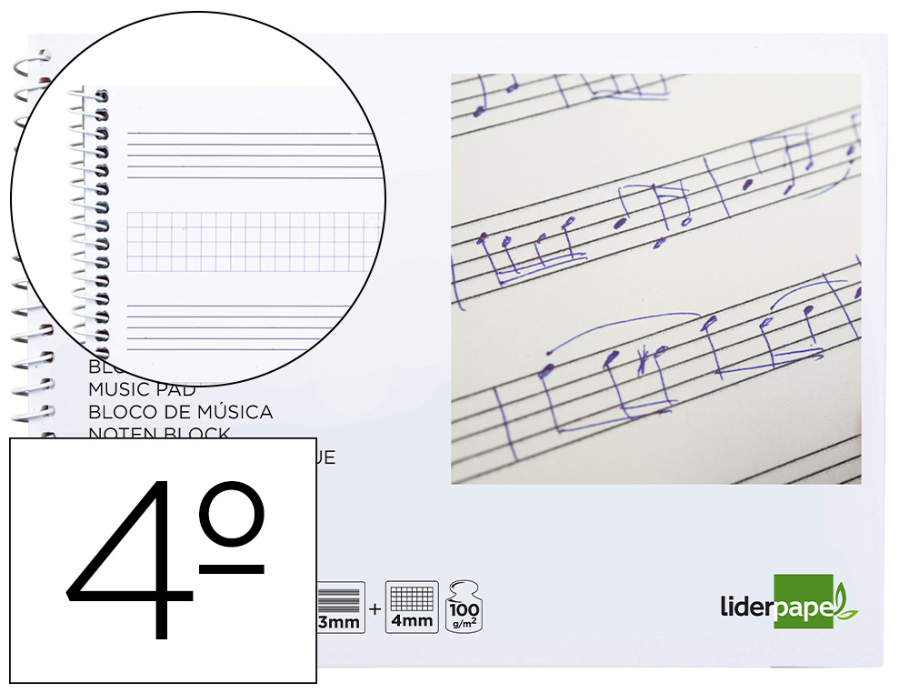 [BM05] Bloc musica combi pentagrama 3mm + 4X4 Cº 20h 100g Liderpapel