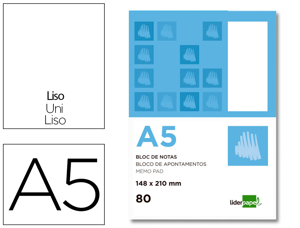 [BN04] Bloc notas Liso A5 60g 80h T/B perforado Lidepapel